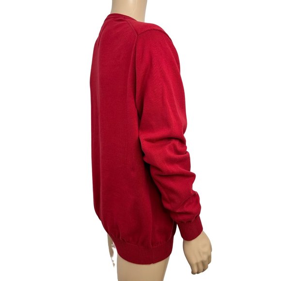 0705A- Tommy Hilfiger Men’s Sweater XL Red V-Neck Pullover Ribbed Cotton Logo - Picture 6 of 9